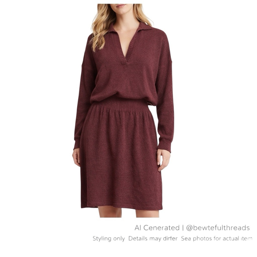 PrAna Milani Boho V-Neck Sweater Dress Mulberry Organic Cotton Wool S NWT